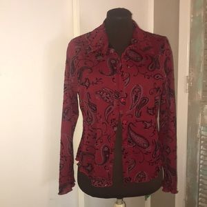 Red Blouse w/ Sparkly Black Paisleys